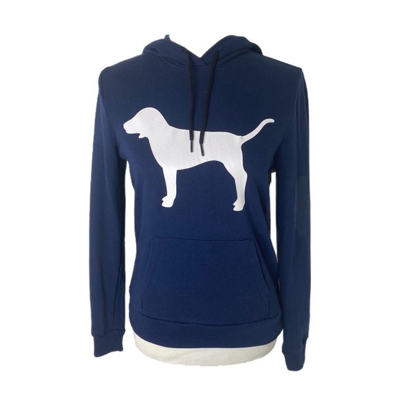 PINK Victoria's Secret Tops - Women’s size XS Pink Victoria secret big logo blue hooded sweatshirt